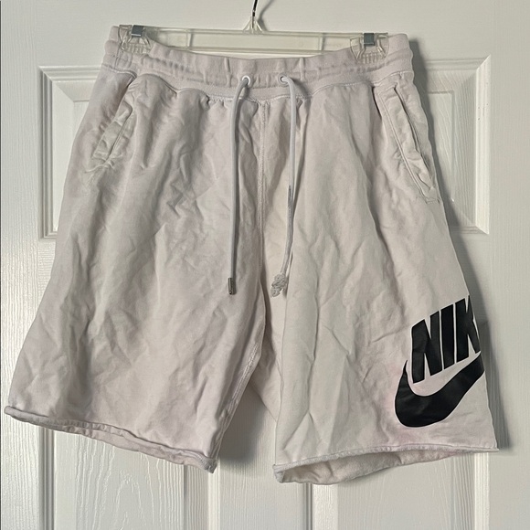Nike Men's Athletic White Shorts with Black Logo - Picture 1 of 3